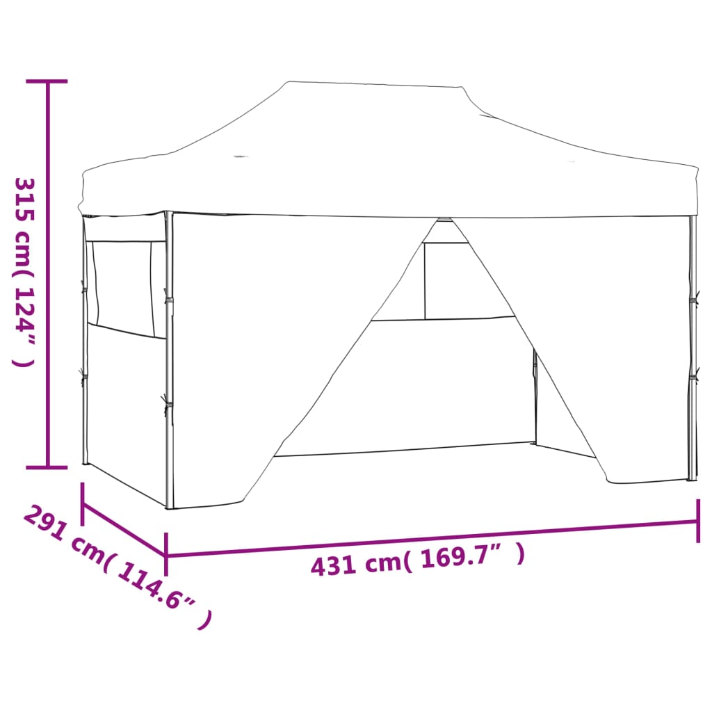 Sammenleggbart telt popup med 4 sidevegger 3x4,5 m kremhvit