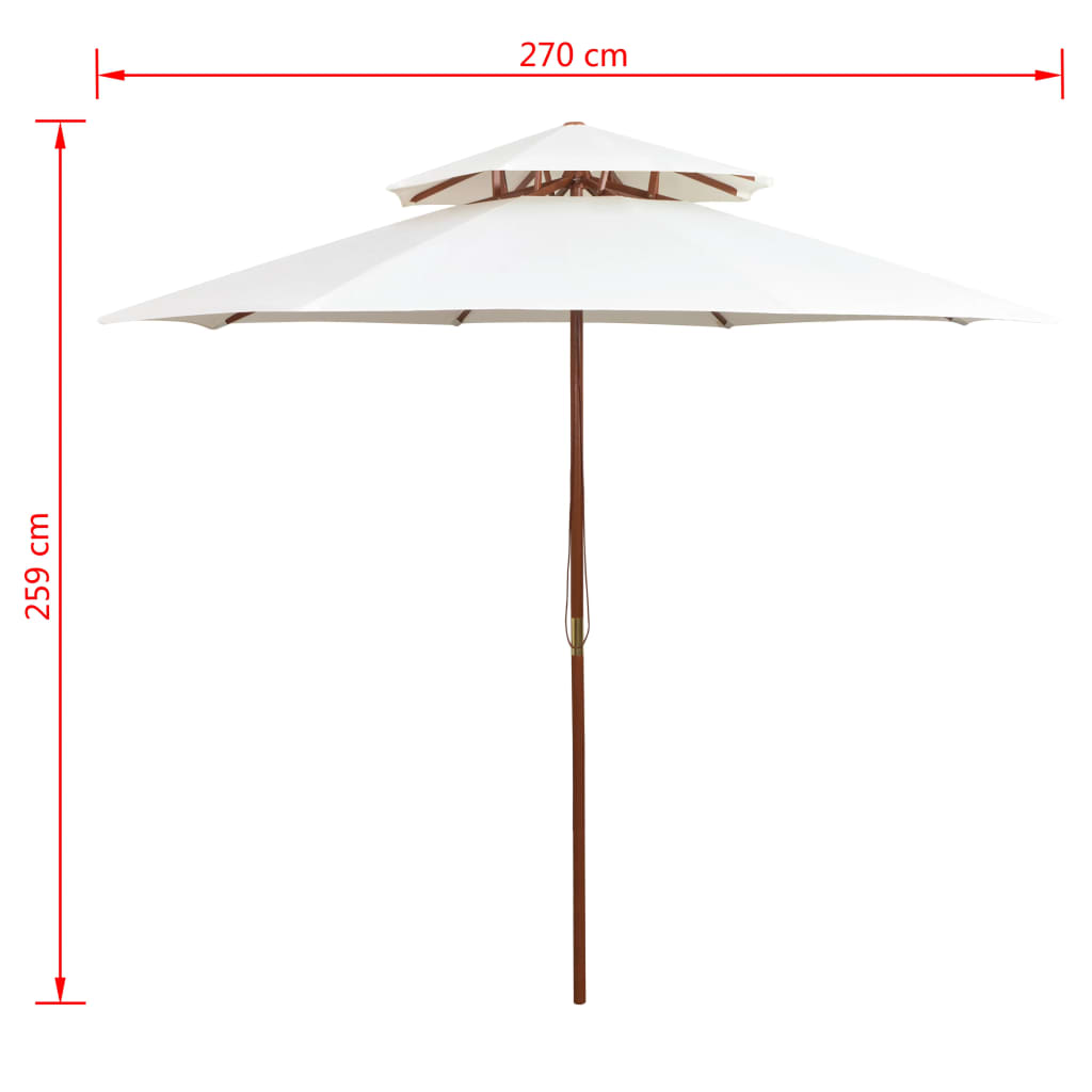 Parasoll med lufteluke 270x270 cm trestang kremhvit