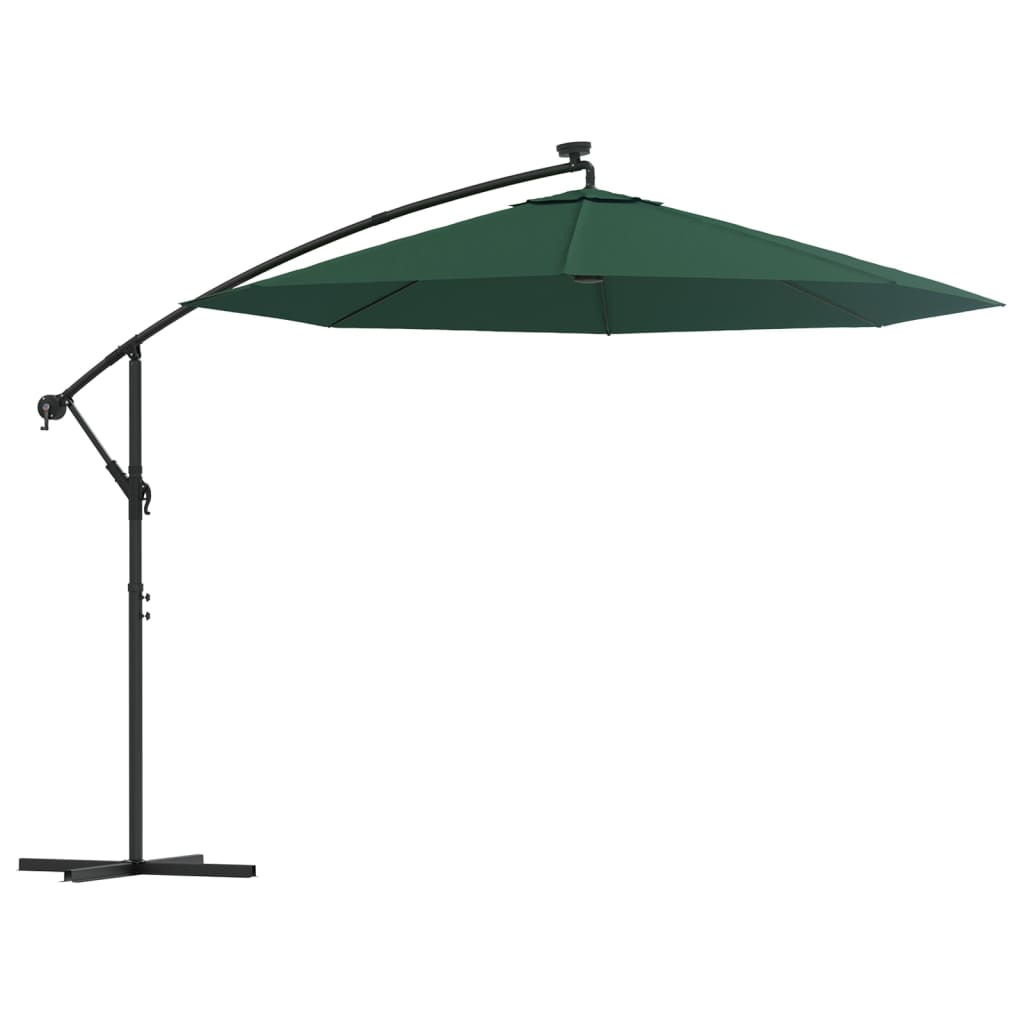 Hengeparasoll med LED-lys 300 cm grønn metallstang vidaXL