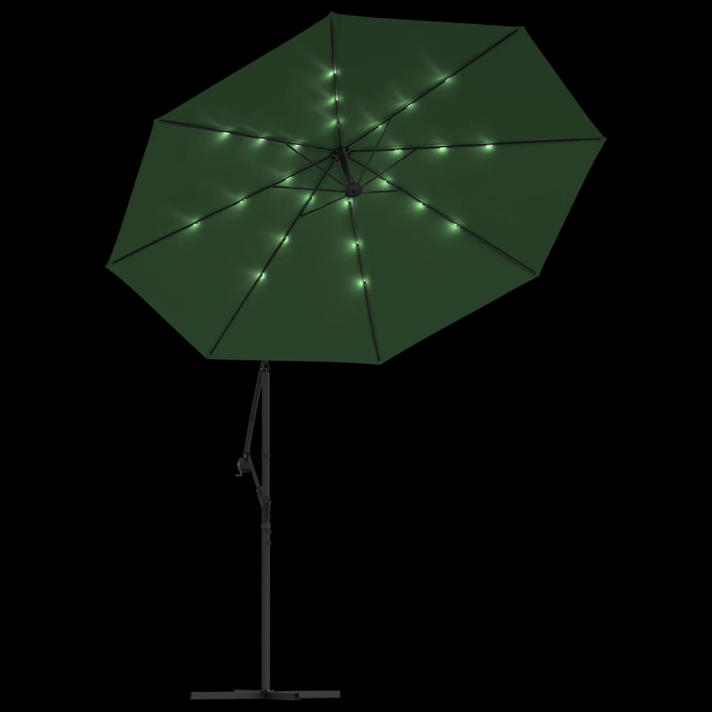 Hengeparasoll med LED-lys 300 cm grønn metallstang vidaXL