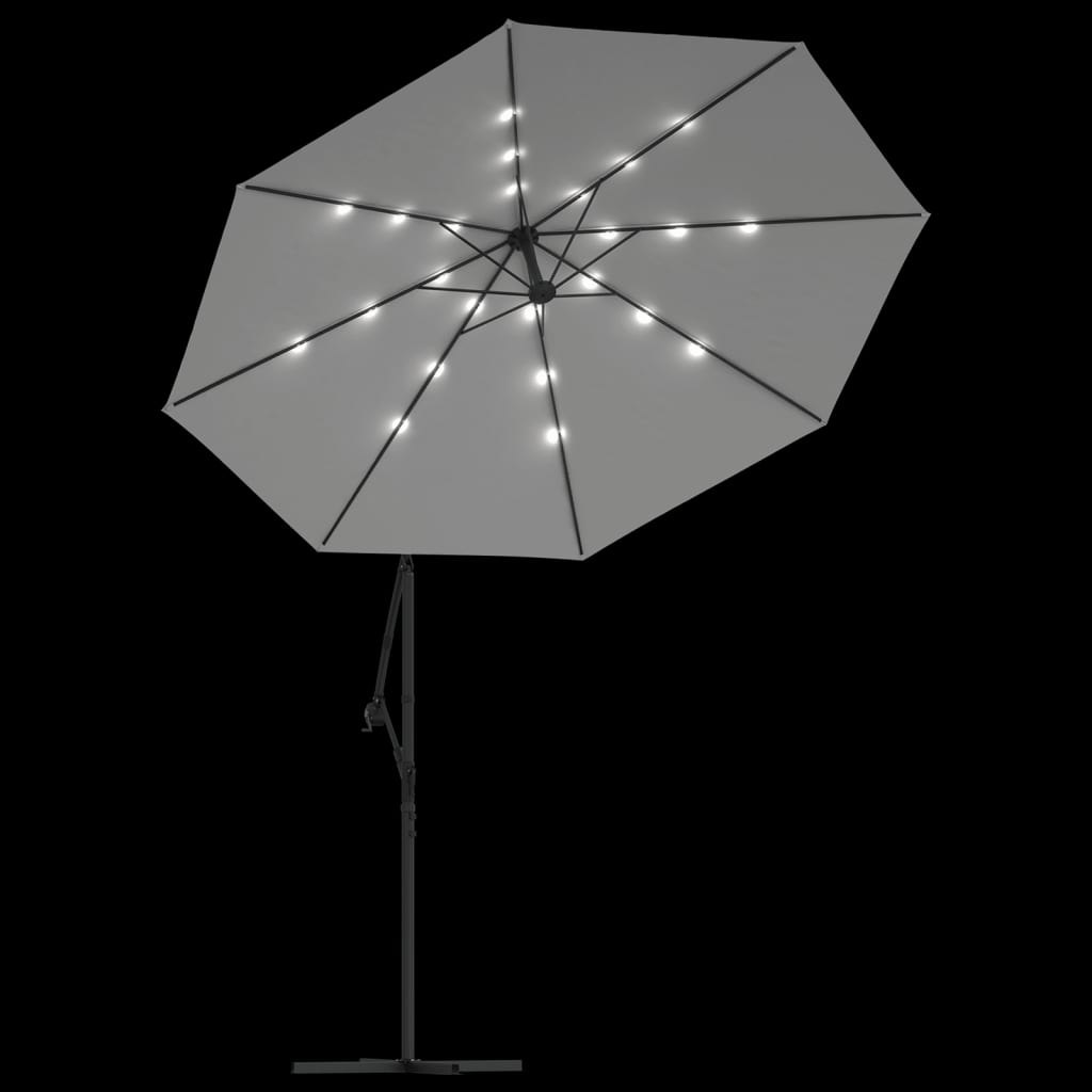 Hengeparasoll med LED-lys 300 cm sand metallstang vidaXL