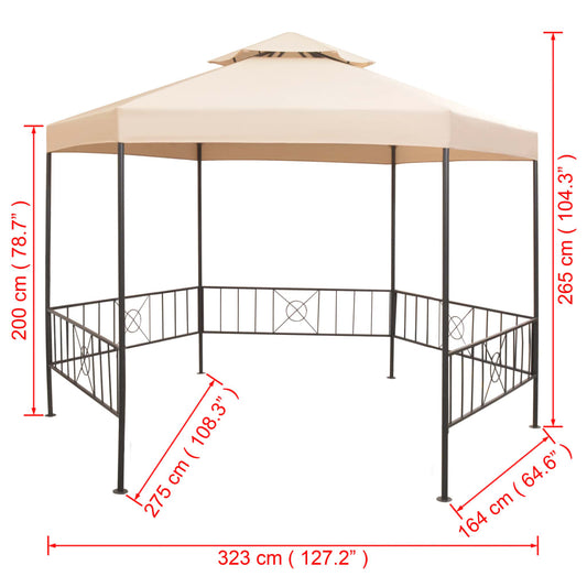 Hagepaviljong lysthus heksagonal beige 323x265 cm