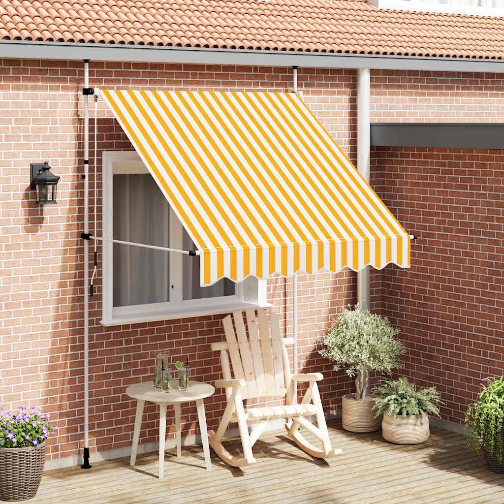 Manuell uttrekkbar markise 200 cm oransje og hvite striper vidaXL