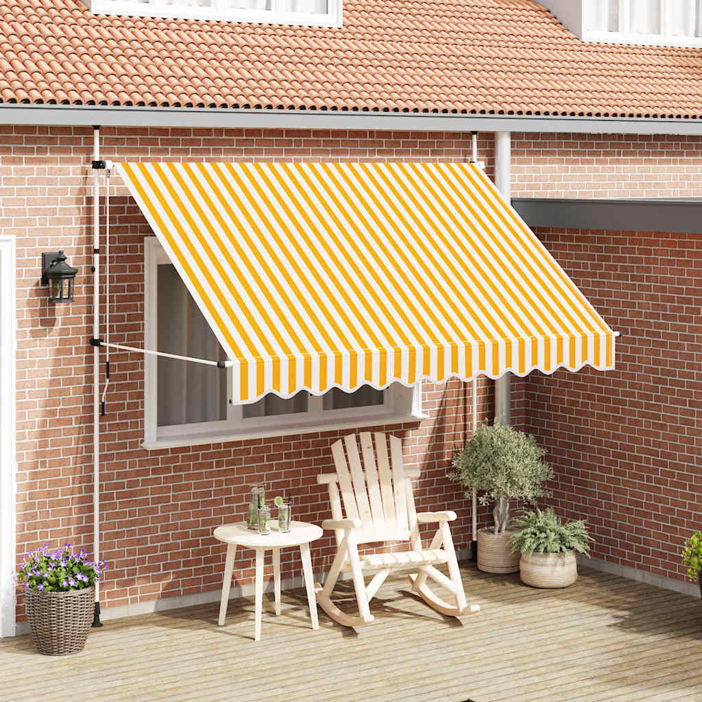 Manuell uttrekkbar markise 300 cm oransje og hvite striper vidaXL