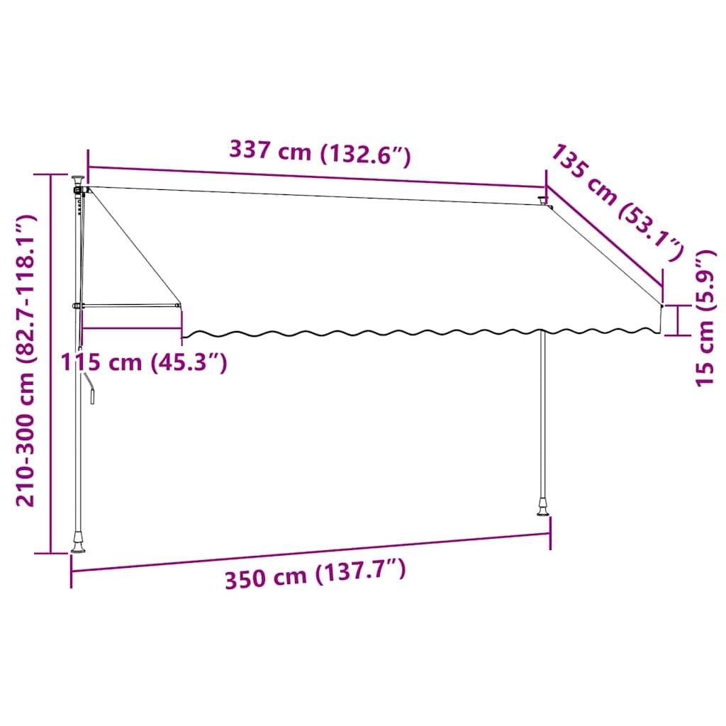 Manuell uttrekkbar markise 350 cm oransje og hvite striper vidaXL