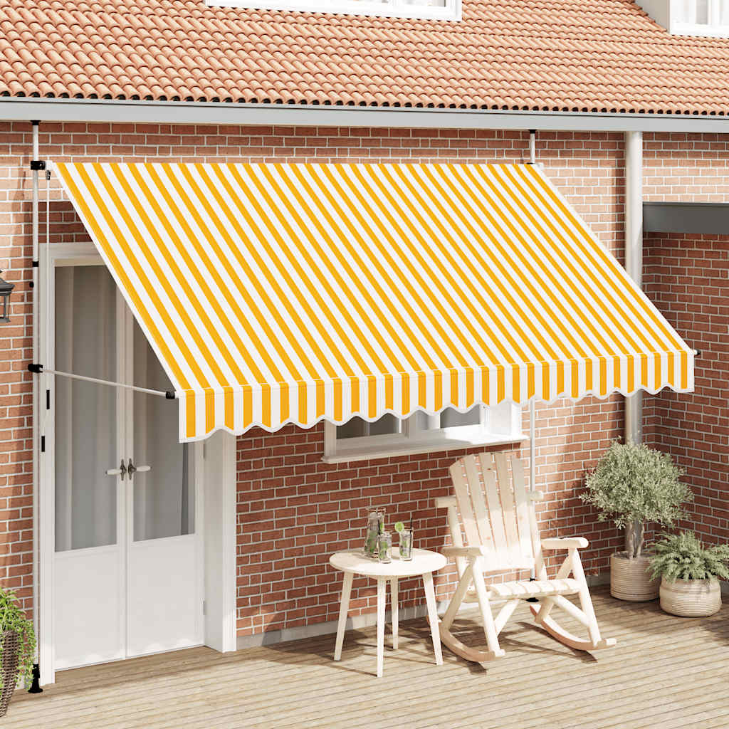 Manuell uttrekkbar markise 350 cm oransje og hvite striper vidaXL