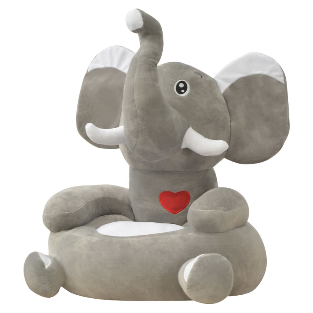 Barnestol plysj elefant grå