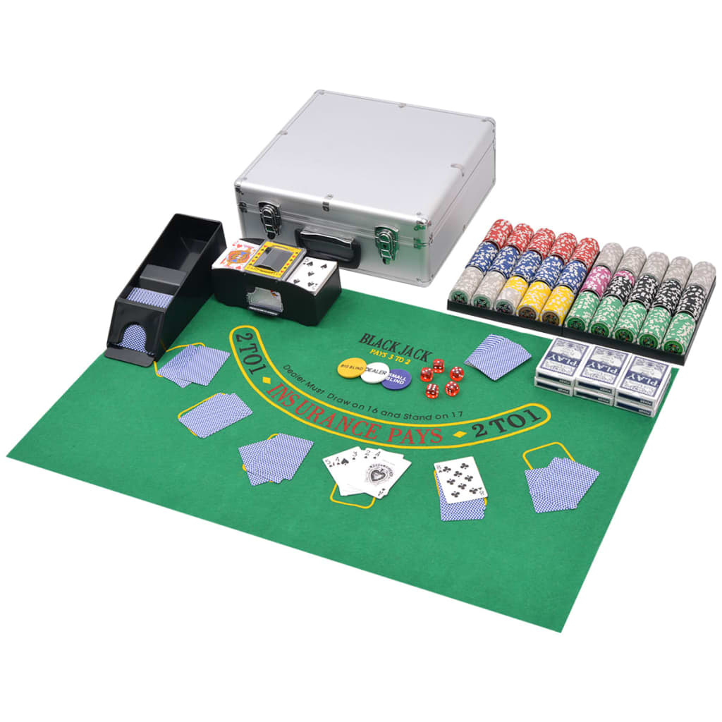 Poker-/blackjacksett med 600 laser-sjetonger aluminium vidaXL