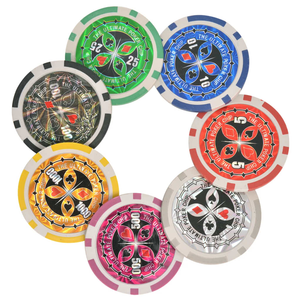Poker-/blackjacksett med 600 laser-sjetonger aluminium vidaXL