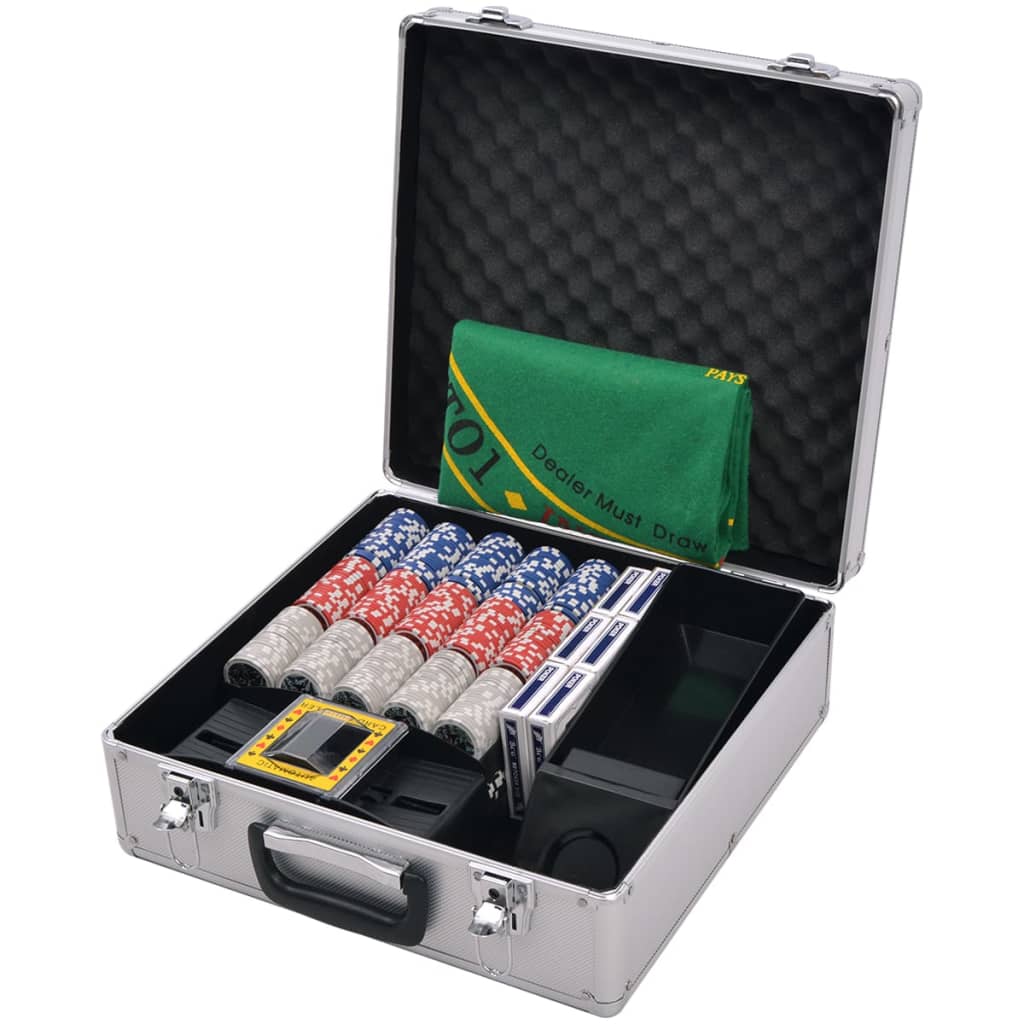 Poker-/blackjacksett med 600 laser-sjetonger aluminium vidaXL