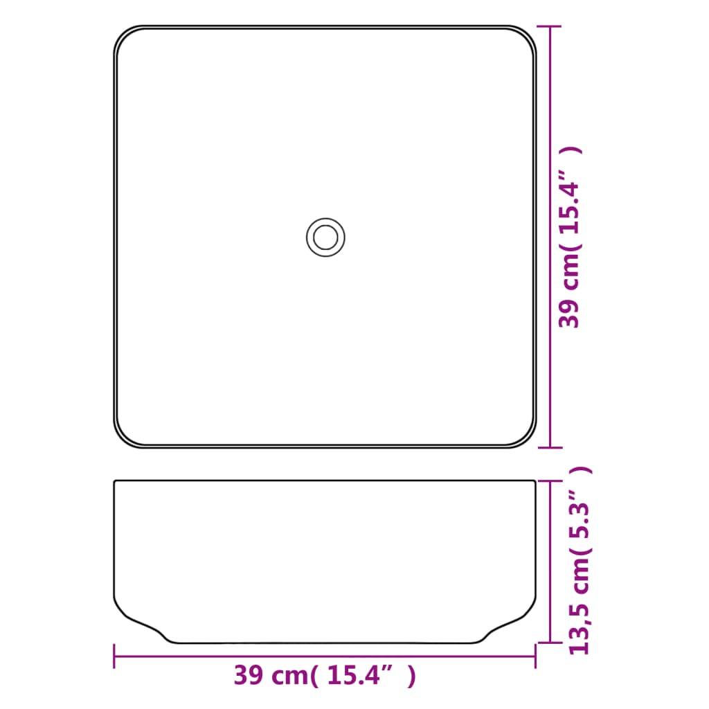 Servant kvadratisk keramisk hvit 39x39x13,5 cm