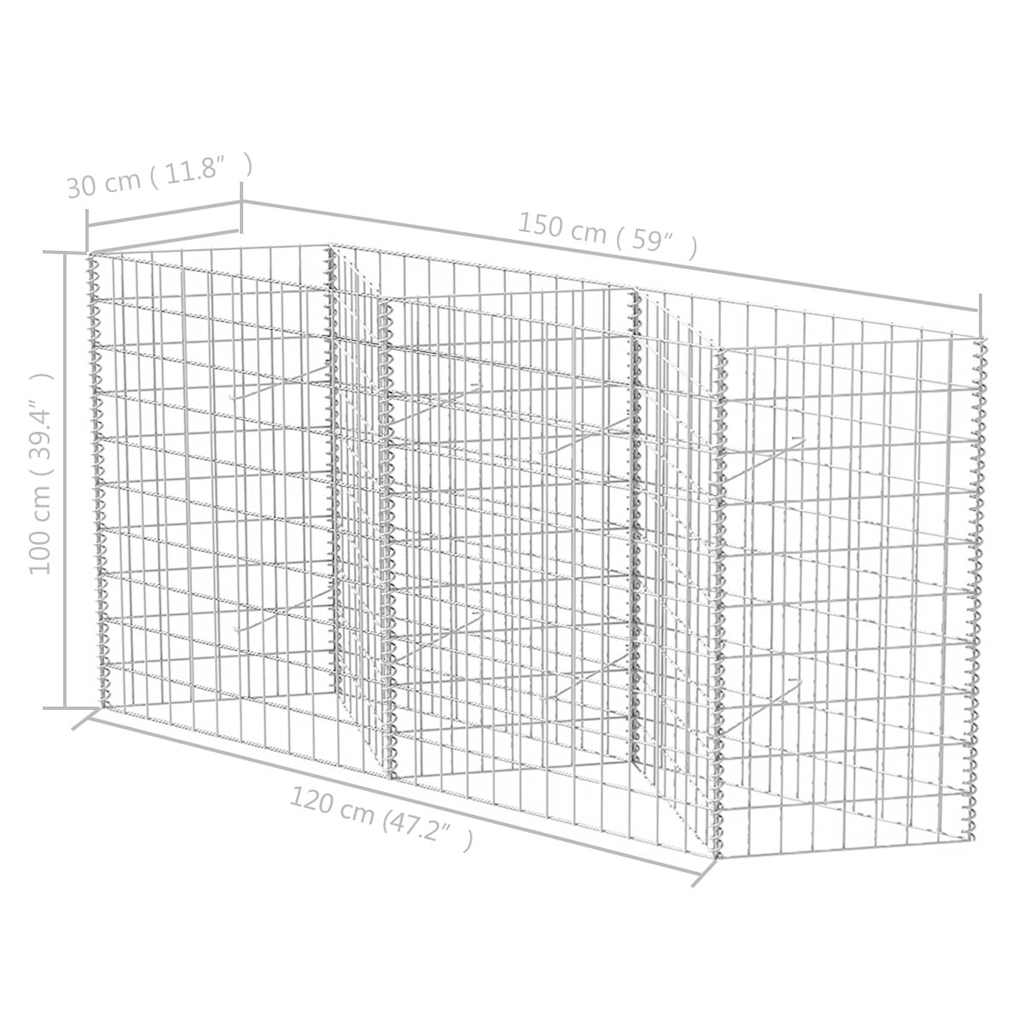 Gabionkurv galvanisert stål 120x30x100 cm