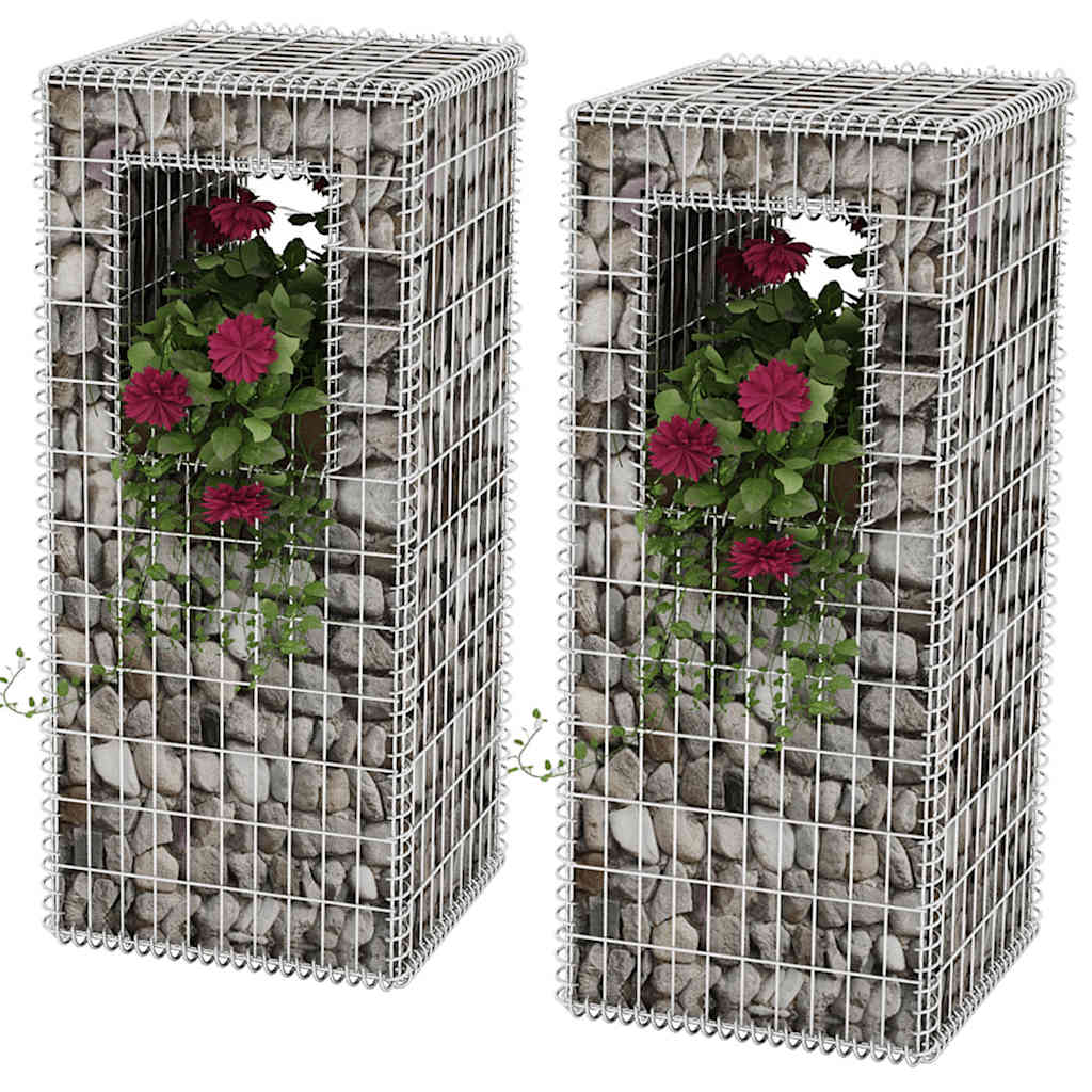 Gabionkurv stolpe/plante 2 stk stål 50x50x120 cm