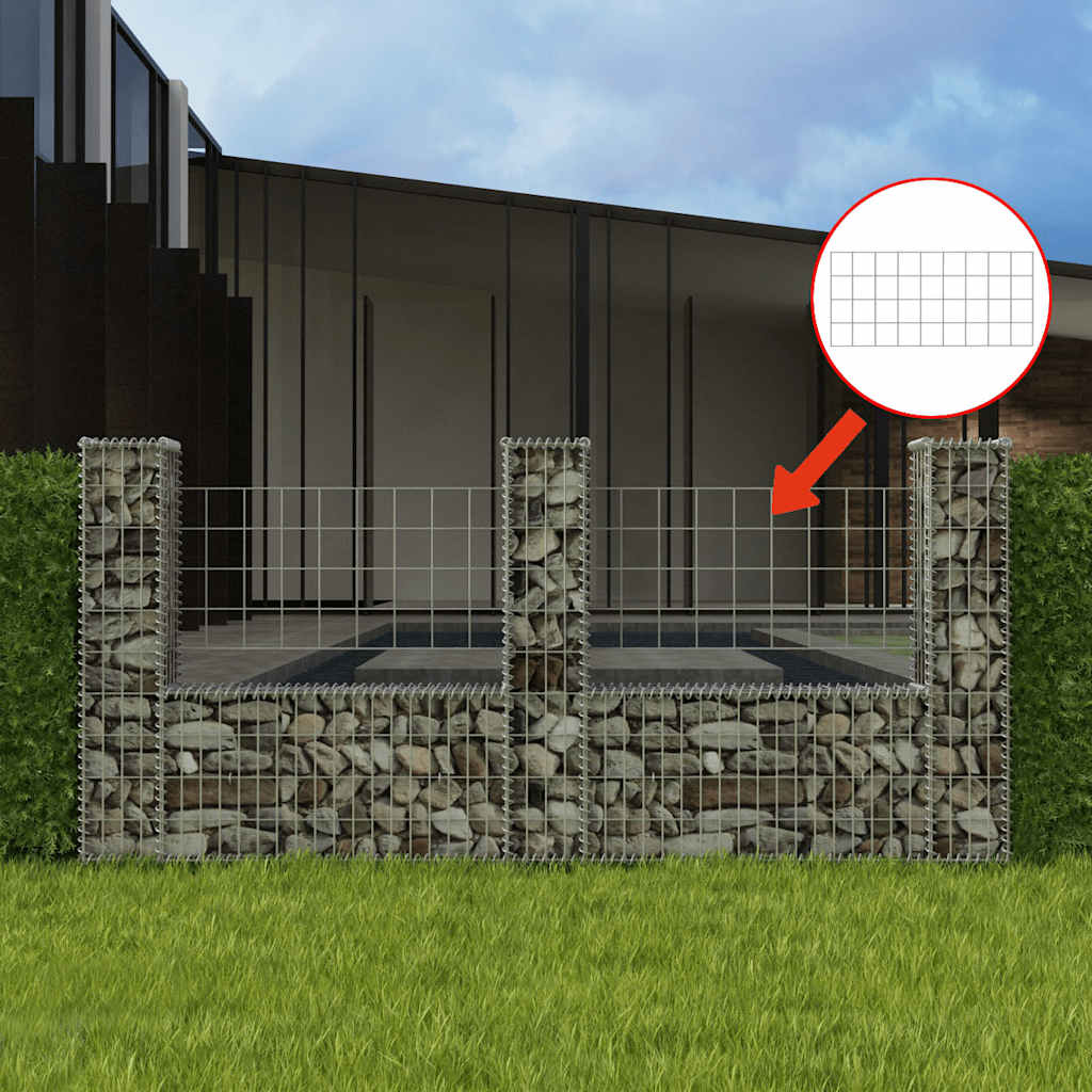Gabionkurv u-form galvanisert stål 240x20x100 cm vidaXL