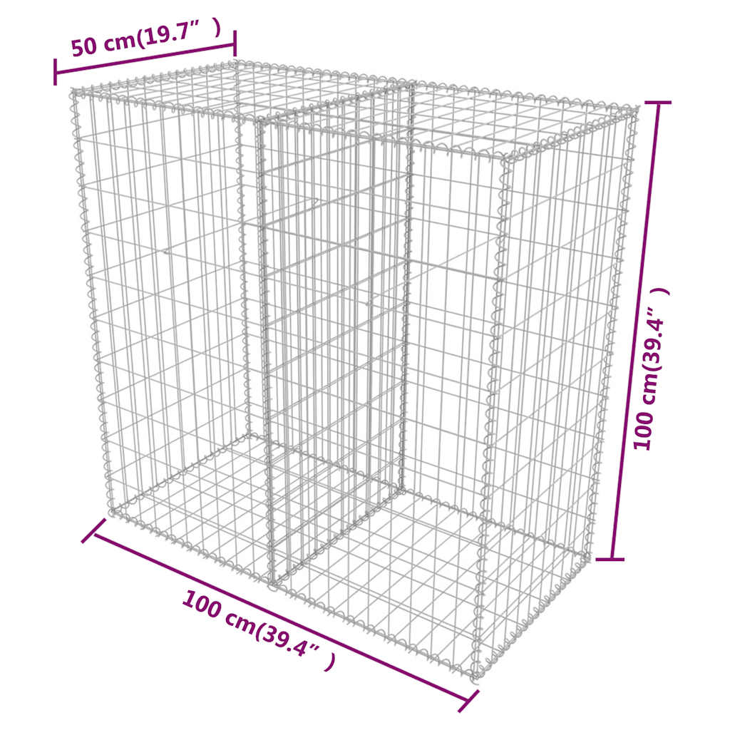 Gabionkurv galvanisert stål 100x50x100 cm