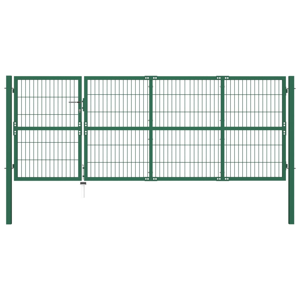 Hagegjerde med stolper 350x120 cm stålgrønn