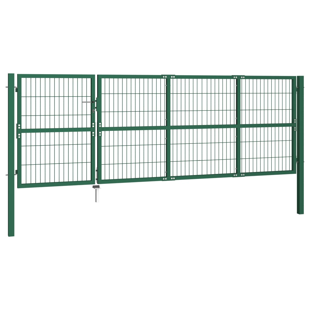 Hagegjerde med stolper 350x120 cm stålgrønn