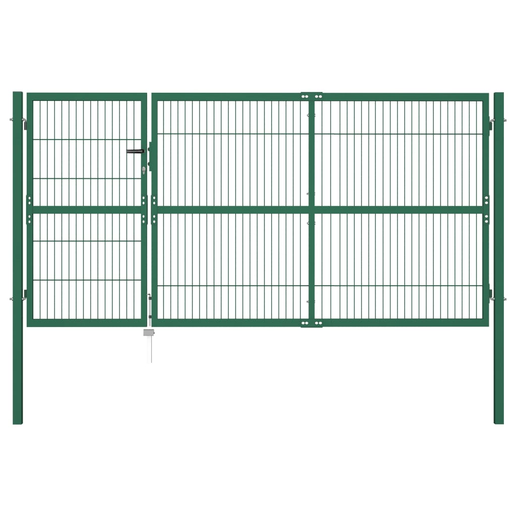 Hagegjerdeport med stolper 350x140 cm stålgrønn
