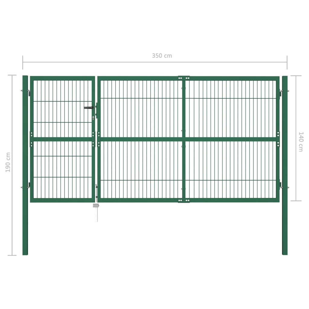 Hagegjerdeport med stolper 350x140 cm stålgrønn