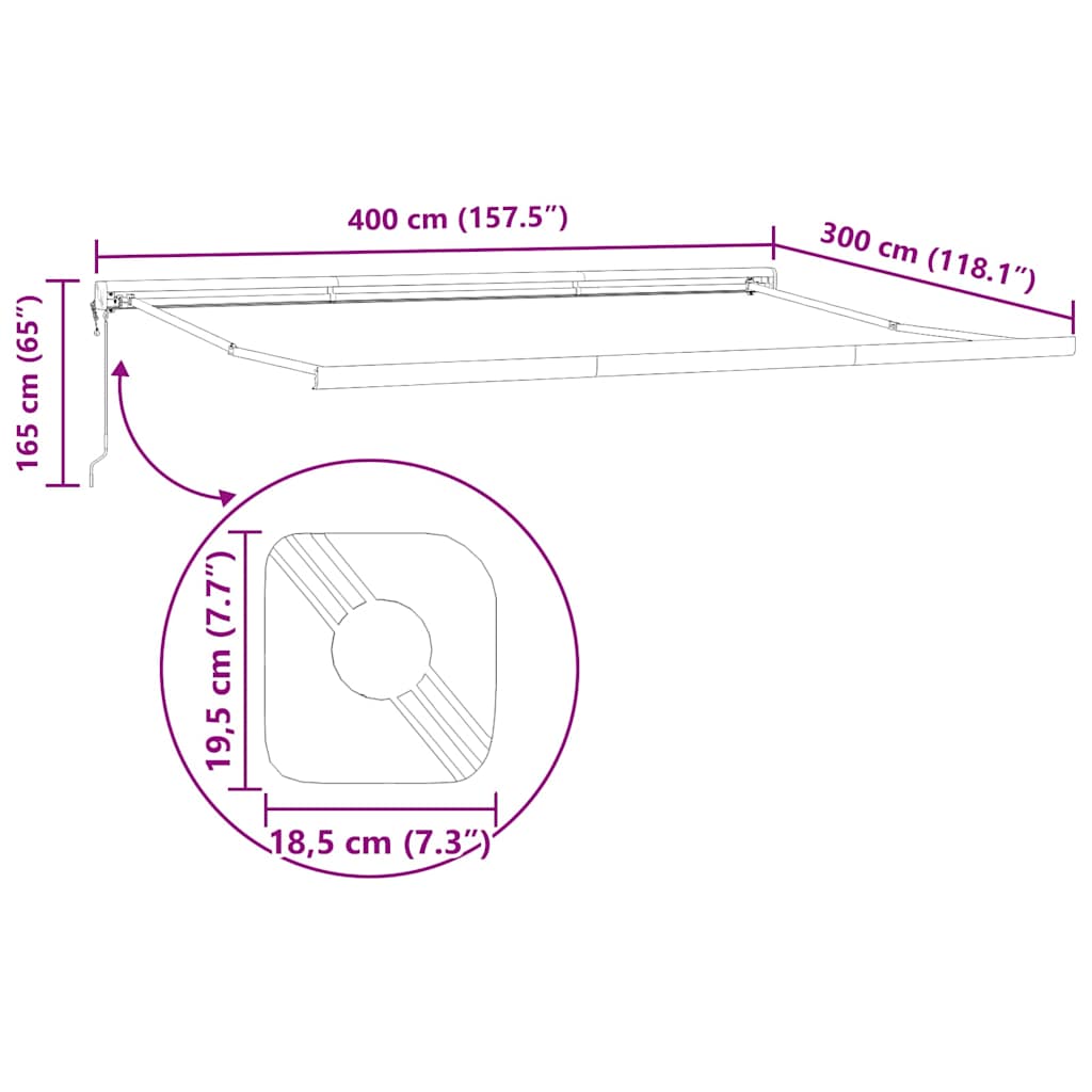 Markise Hvit 4 × 3 m Metall