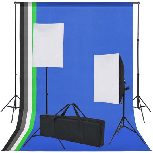 Fotostudiosett: 5 fargerike bakgrunner og 2 softbokser