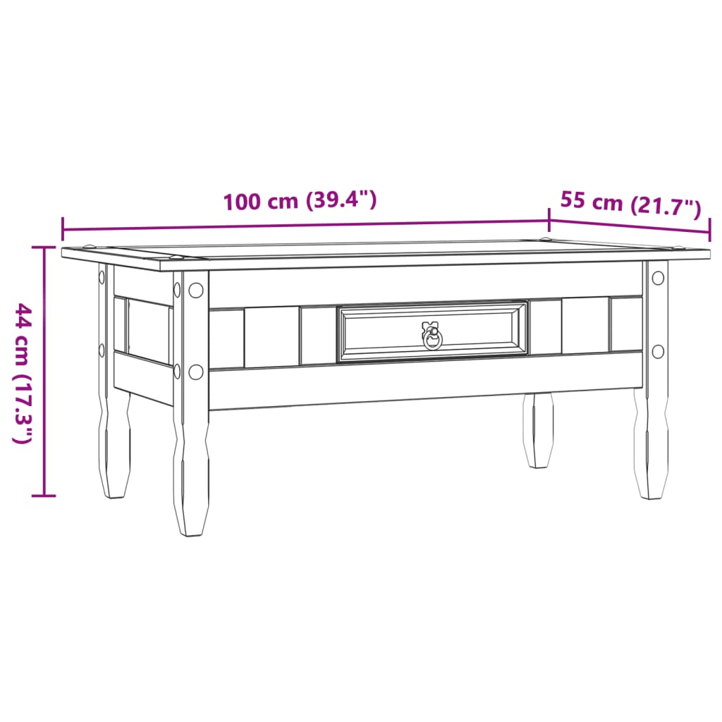 Salongbord meksikansk Corona-stil furu 100x55x44 cm