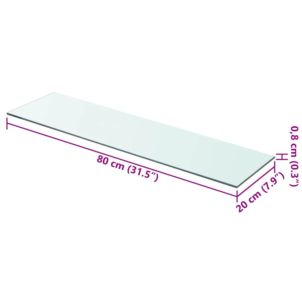 Hyllepanel klart glass 80x20 cm