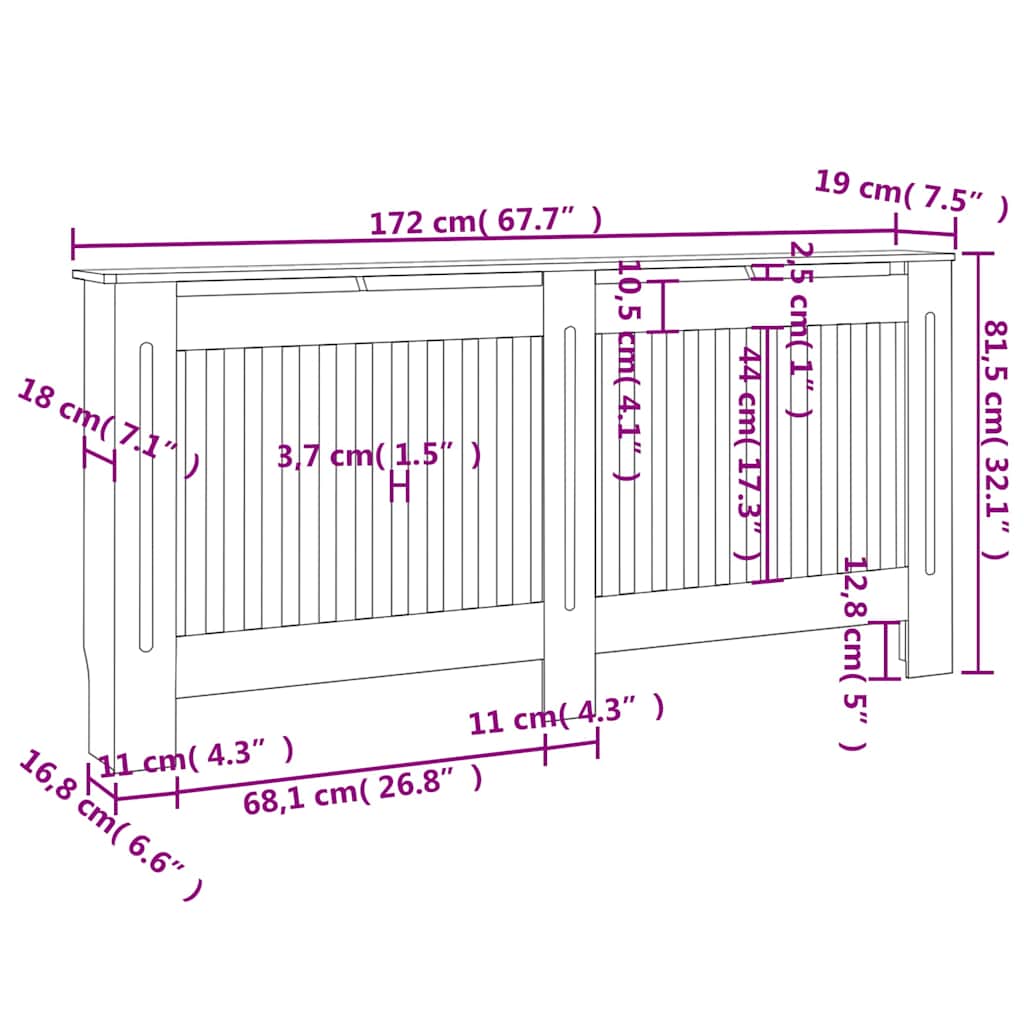 Radiatordeksel hvit konstruert tre 172 cm