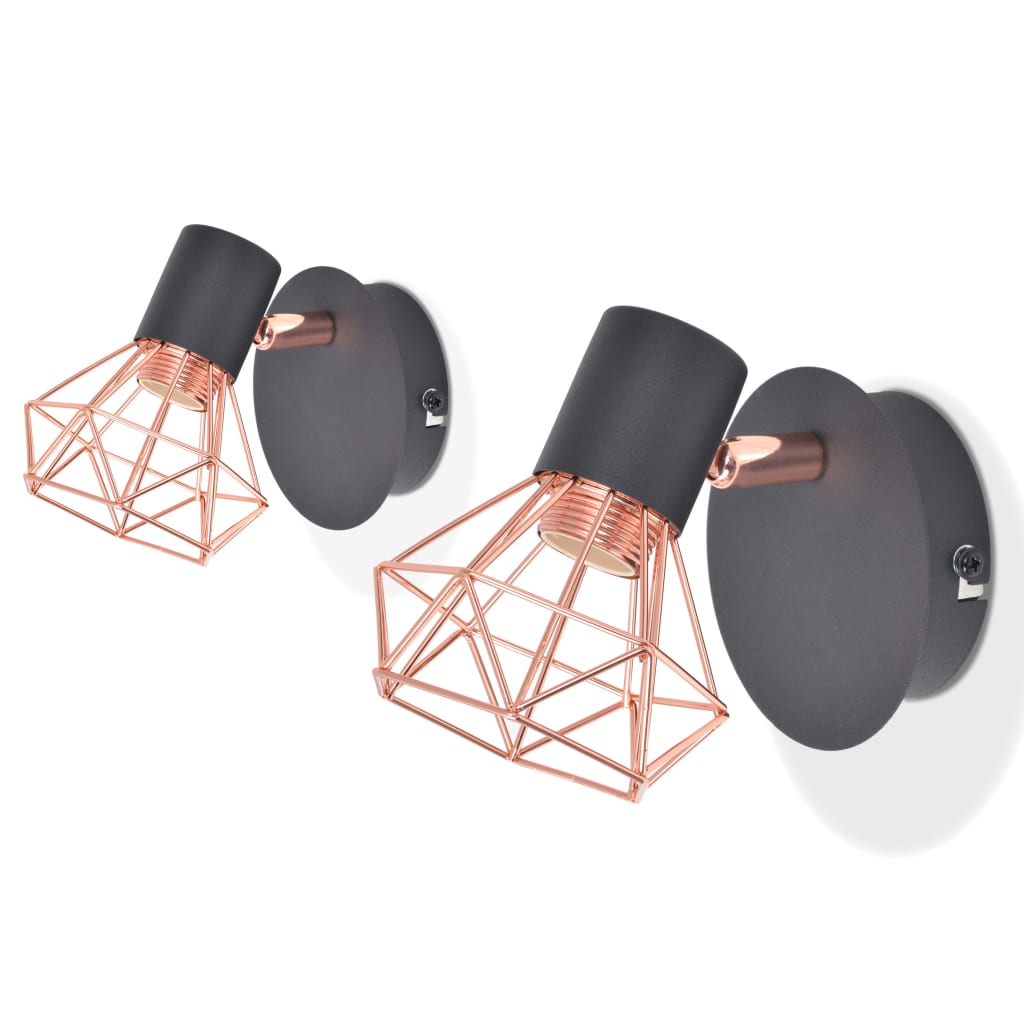 Vegglampe 2 stk E14 svart og kobber