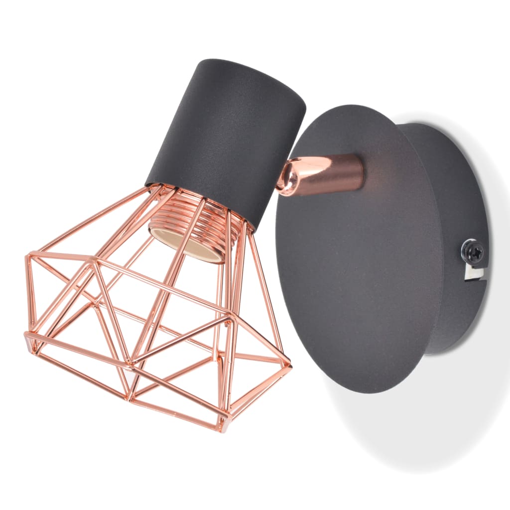 Vegglampe 2 stk E14 svart og kobber