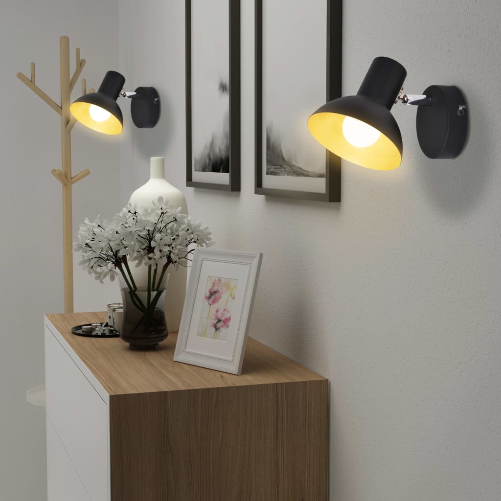 Vegglamper 2 stk for 2 pærer E27 svart og gull