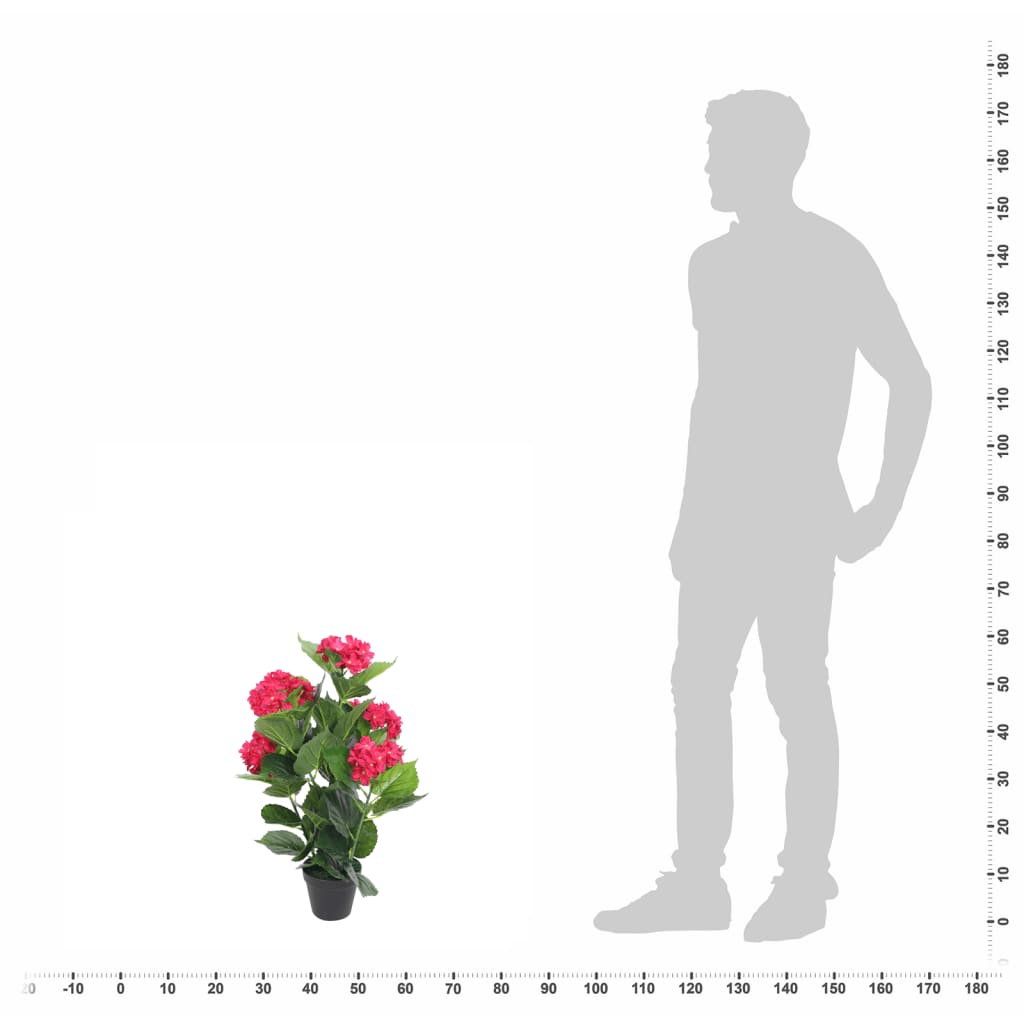 Kunstig hortensia med potte 60 cm rød