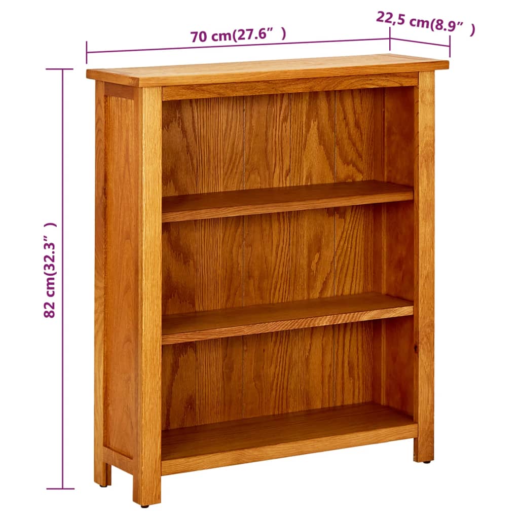 3-etasjers bokhylle 70x22,5x82 cm heltre eik