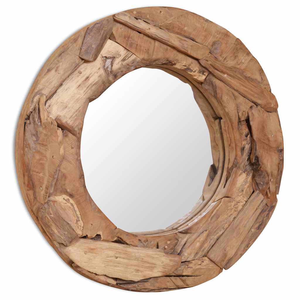 Dekorativt speil teak 60 cm rundt