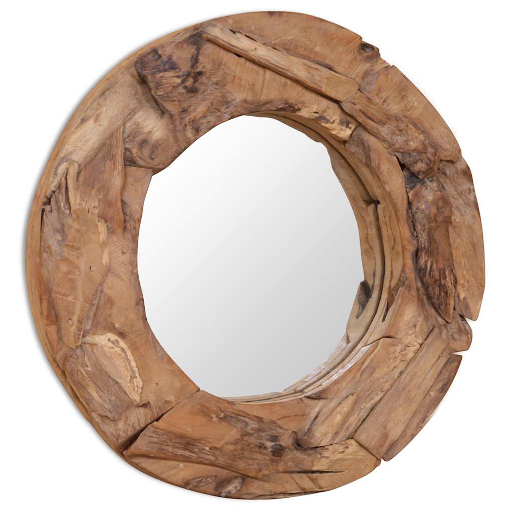Dekorativt speil teak 60 cm rundt