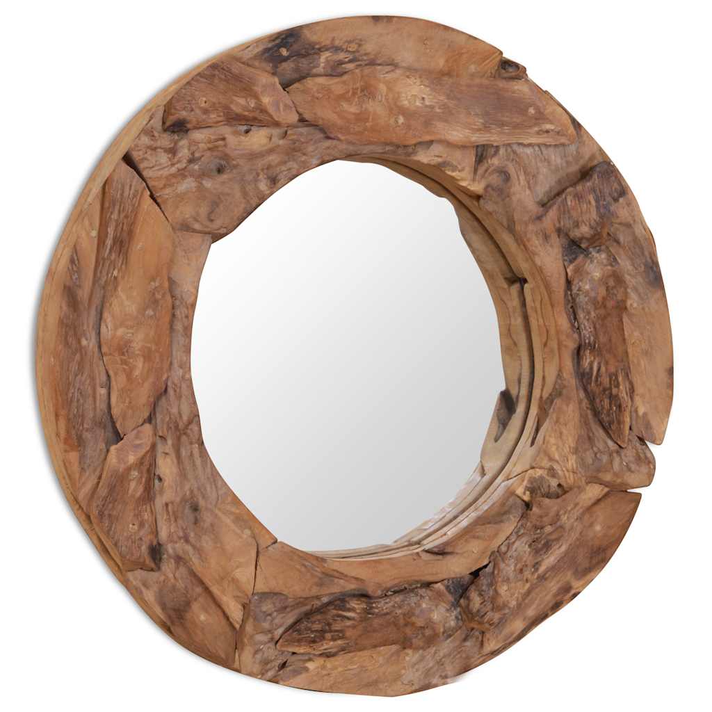Dekorativt speil teak 60 cm rundt