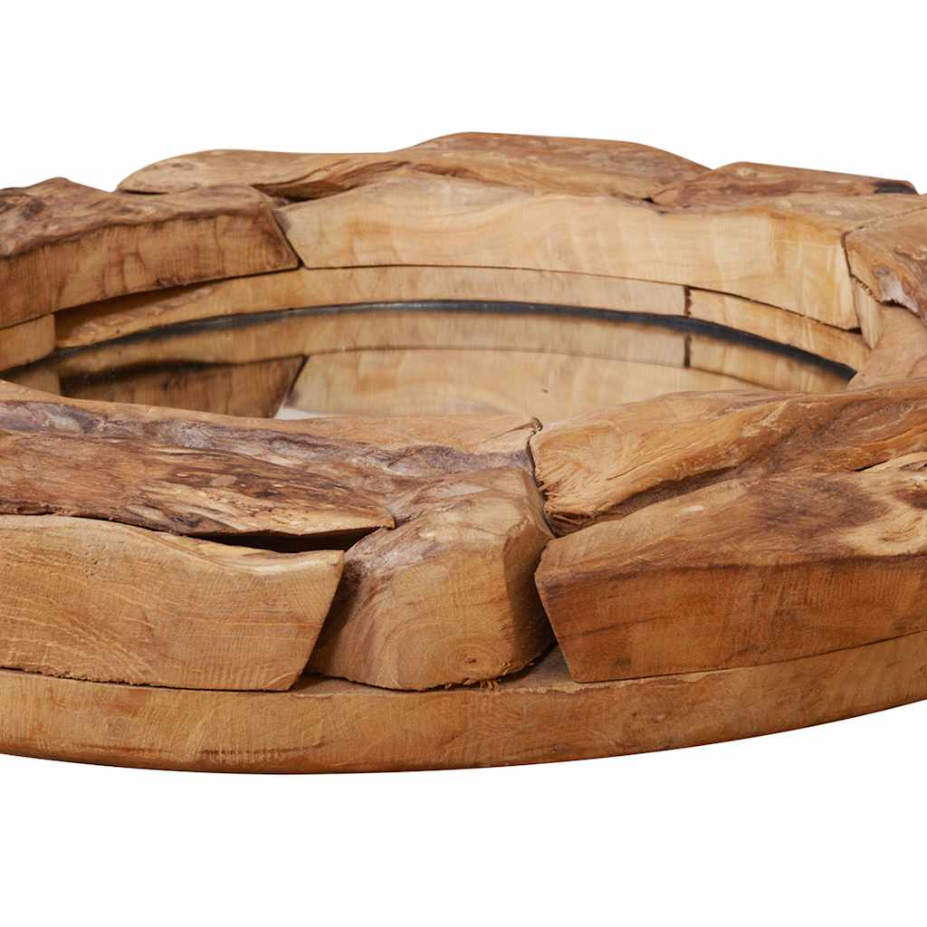 Dekorativt speil teak 60 cm rundt