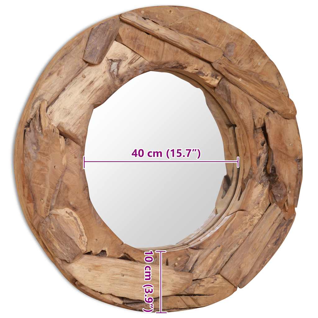 Dekorativt speil teak 60 cm rundt
