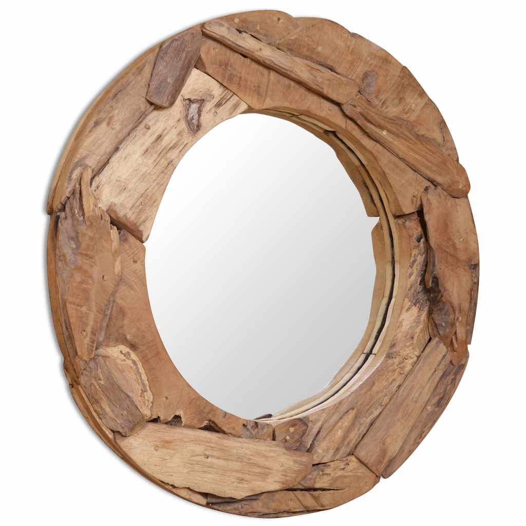 Dekorativt speil teak 80 cm rundt