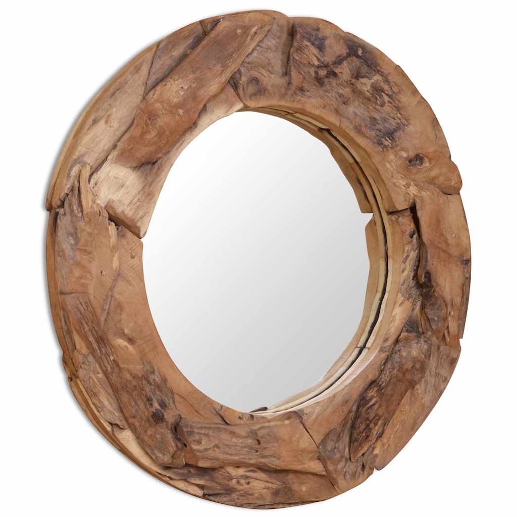 Dekorativt speil teak 80 cm rundt