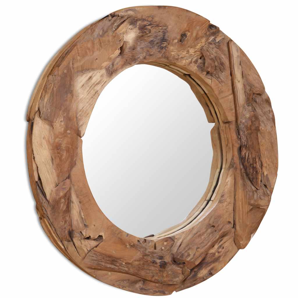 Dekorativt speil teak 80 cm rundt