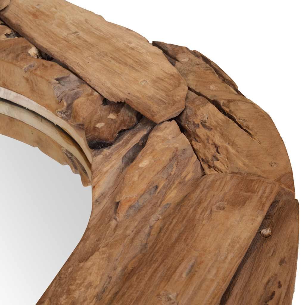Dekorativt speil teak 80 cm rundt