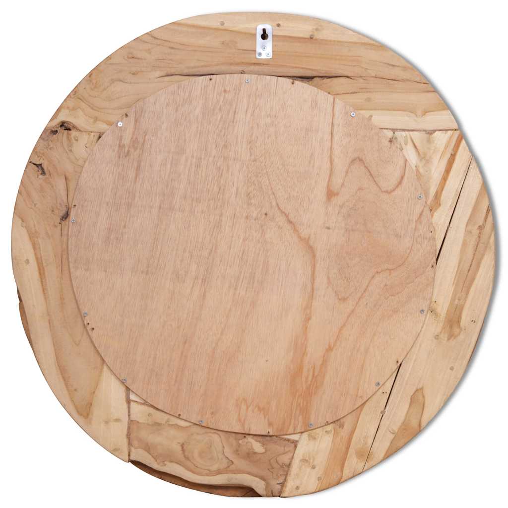Dekorativt speil teak 80 cm rundt