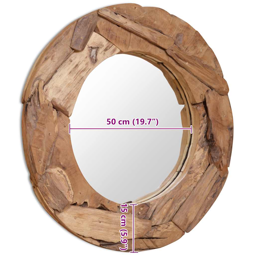 Dekorativt speil teak 80 cm rundt