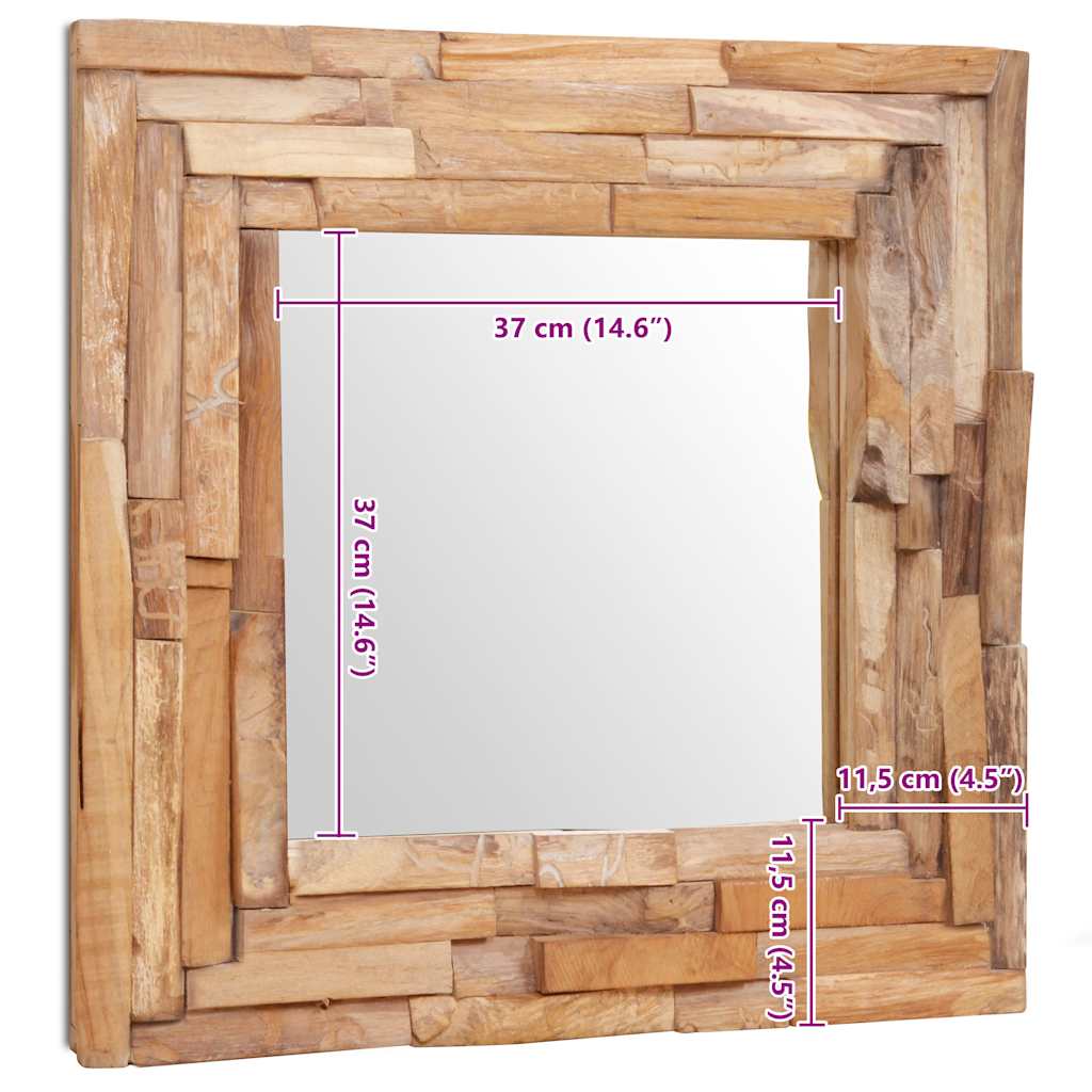 Dekorativt speil teak 60x60 cm kvadratisk