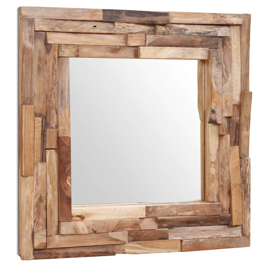 Dekorativt speil teak 60x60 cm kvadratisk