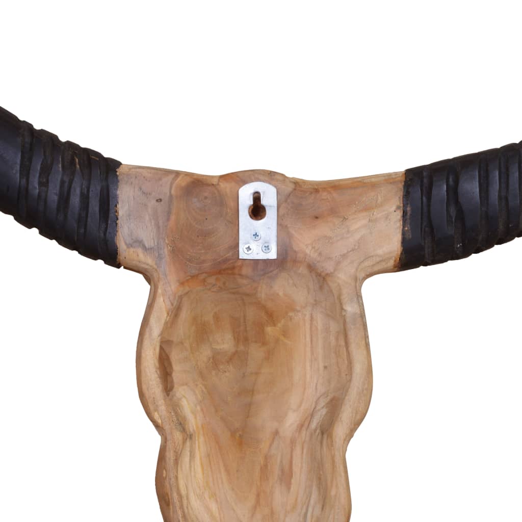 Veggmontert oksehodeskulptur teak 69x6x60 cm