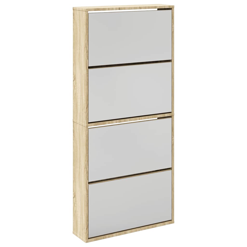 Skoskap 4 hyller speil eik 63x17x134 cm