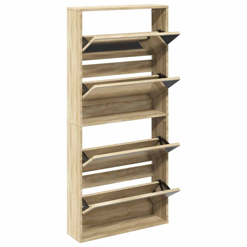 Skoskap 4 hyller speil eik 63x17x134 cm
