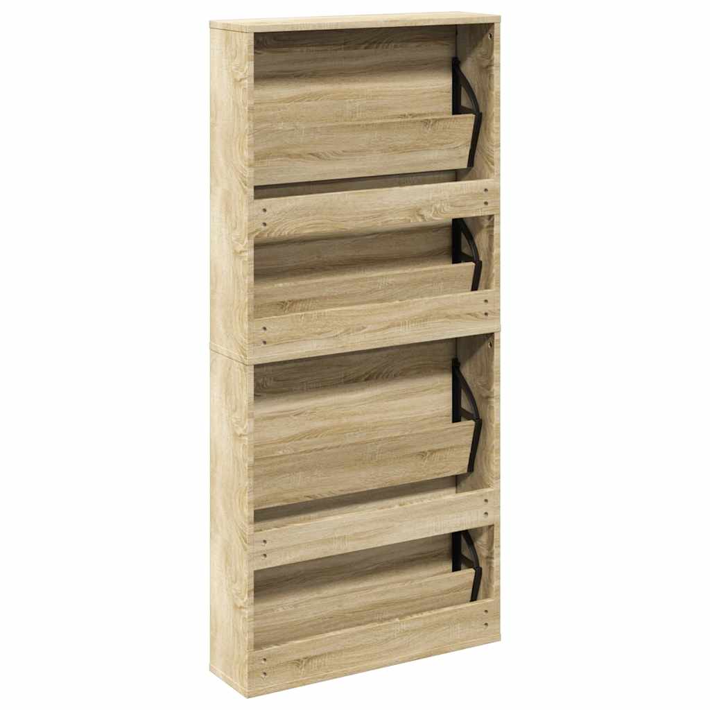 Skoskap 4 hyller speil eik 63x17x134 cm